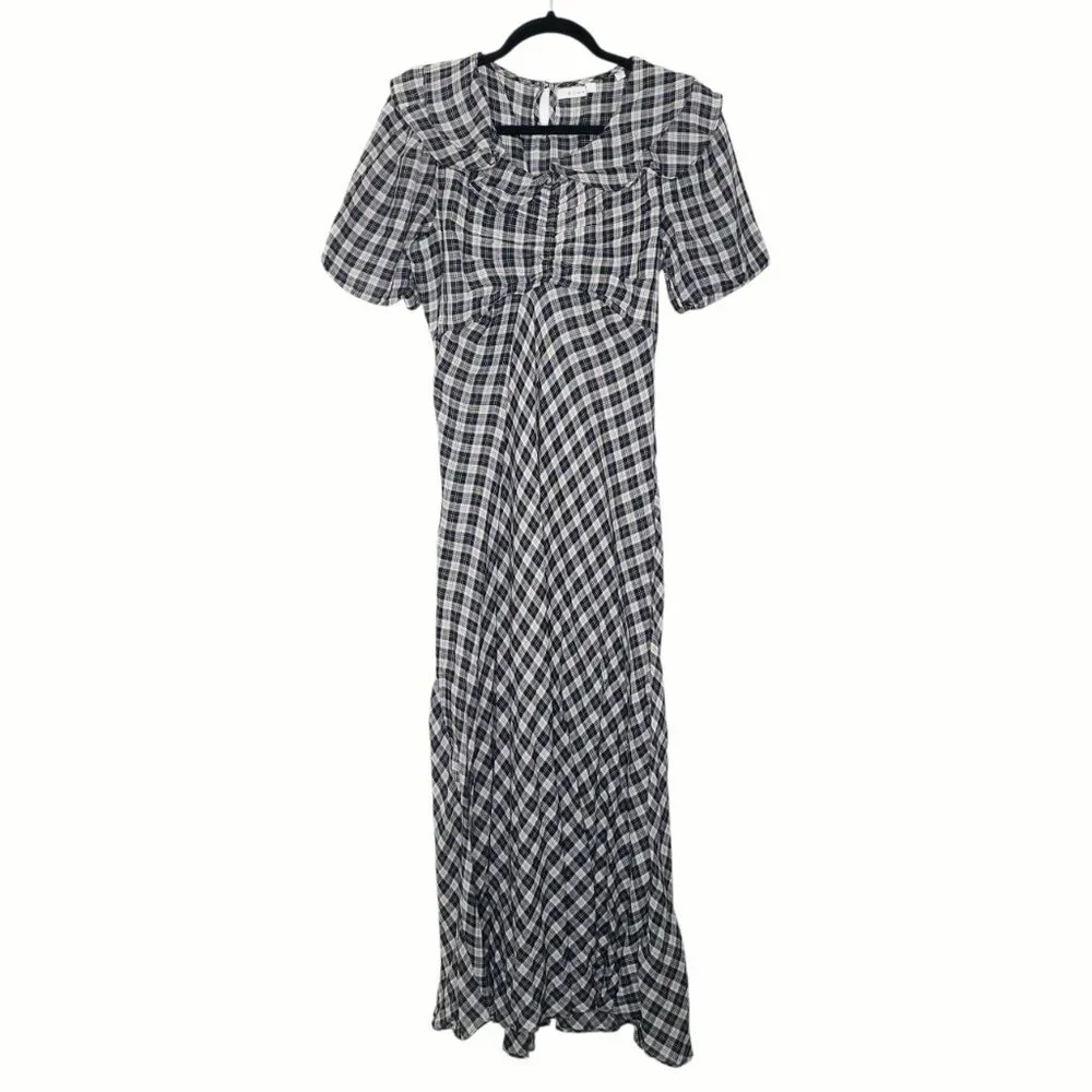 Doen Gwyneira Navy Countryside Plaid Ruffle Cotton Midi Dress Size L - Picture 3 of 9